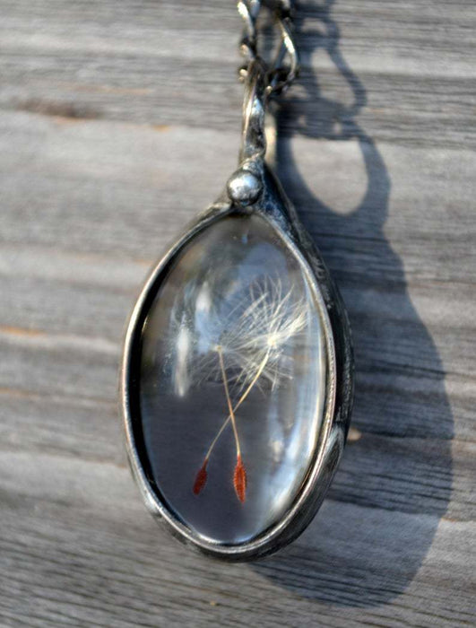Wholesale Fashionable retro dandelion seed wish oval time gemstone glass necklace