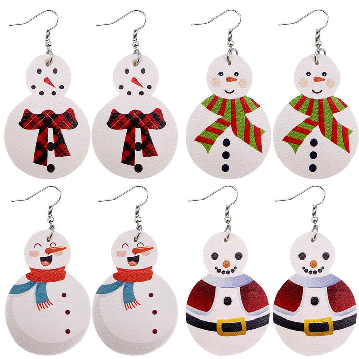 Wholesale 50pcs Christmas Earrings New Christmas Snowman Leather Earrings New Holiday Earrings Jewelry