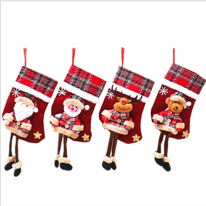 Wholesale Christmas Decorations Christmas Stocking Pendants Dolls Stereo Linen Socks Christmas Gift Bags Long Legs Christmas Socks