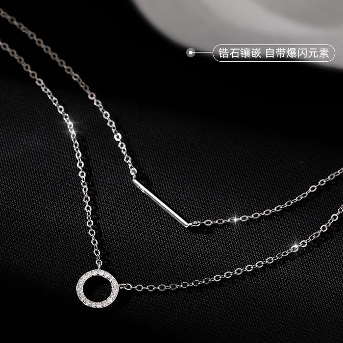 Wholesale Geometric double-layer necklace, collarbone chain, simple temperament, high-end feel, necklace, niche design sense
