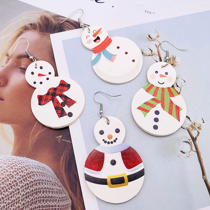 Wholesale 50pcs Christmas Earrings New Christmas Snowman Leather Earrings New Holiday Earrings Jewelry