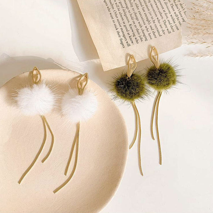 Wholesale Earrings Alloy Mink Fur Ball Tassel JDC-ES-Duoli014