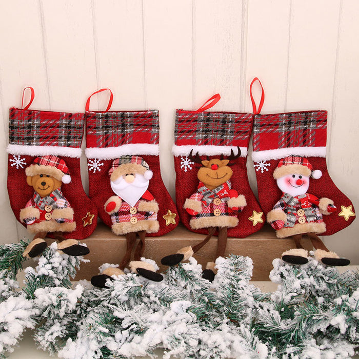 Wholesale Christmas Decorations Christmas Stocking Pendants Dolls Stereo Linen Socks Christmas Gift Bags Long Legs Christmas Socks