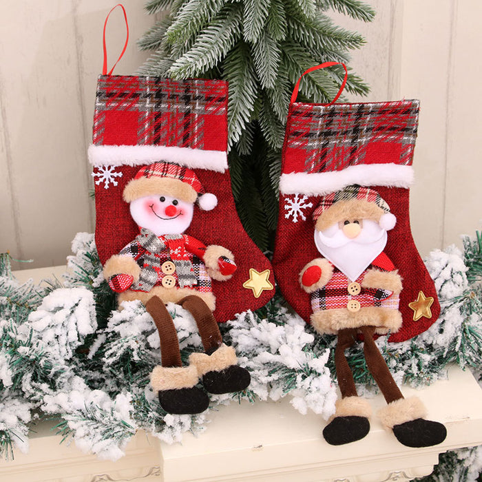 Wholesale Christmas Decorations Christmas Stocking Pendants Dolls Stereo Linen Socks Christmas Gift Bags Long Legs Christmas Socks