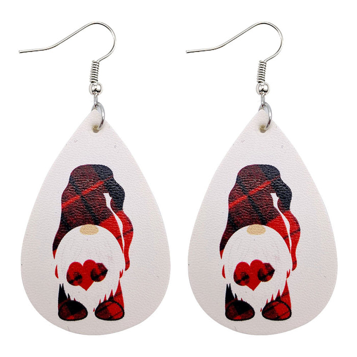 Wholesale Christmas Earrings Drop-Shaped Christmas Dwarf Printed Leather Earrings European and American Holiday Earrings