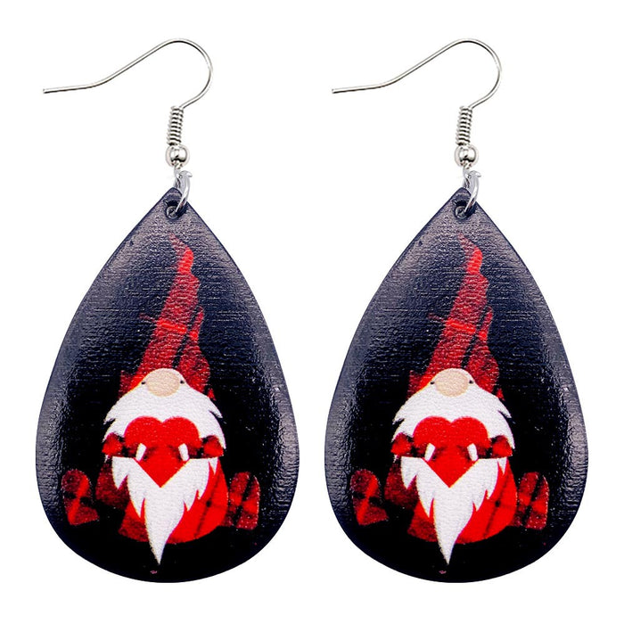 Wholesale Christmas Earrings Drop-Shaped Christmas Dwarf Printed Leather Earrings European and American Holiday Earrings