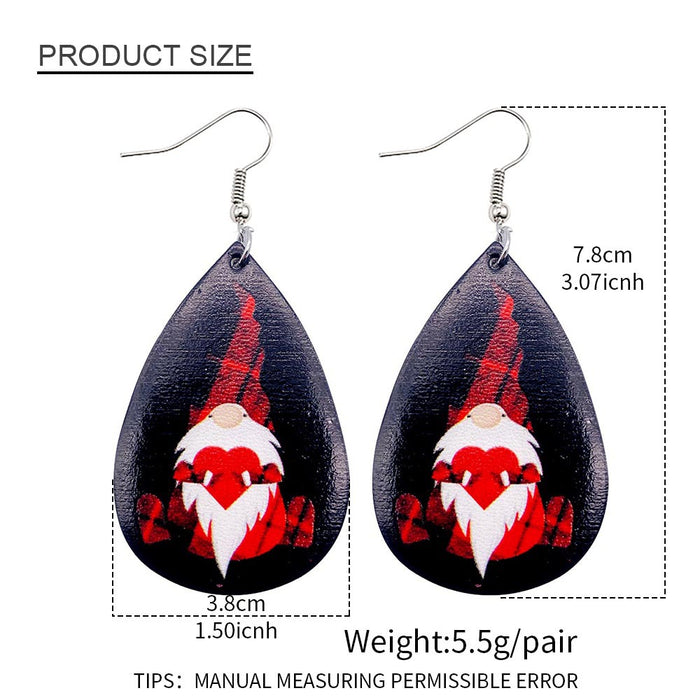 Wholesale Christmas Earrings Drop-Shaped Christmas Dwarf Printed Leather Earrings European and American Holiday Earrings