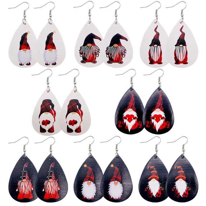 Wholesale Christmas Earrings Drop-Shaped Christmas Dwarf Printed Leather Earrings European and American Holiday Earrings