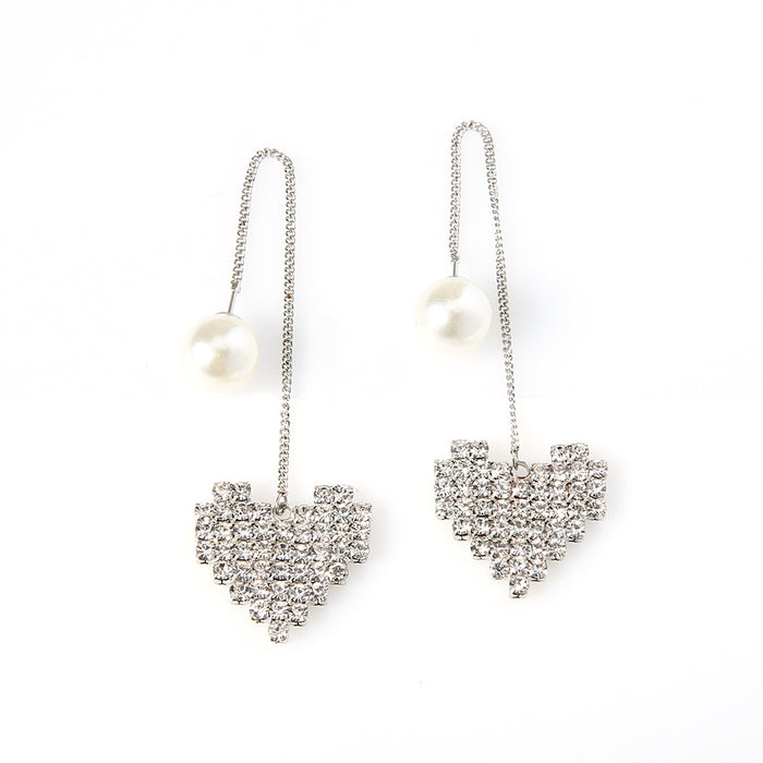 Wholesale Diamond Heart Simple Pearl Alloy Earrings JDC-ES-KeR001