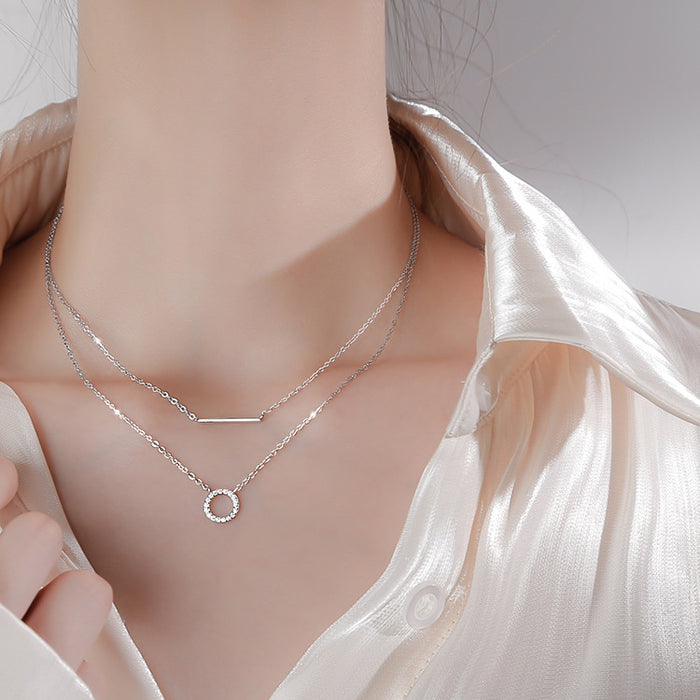 Wholesale Geometric double-layer necklace, collarbone chain, simple temperament, high-end feel, necklace, niche design sense