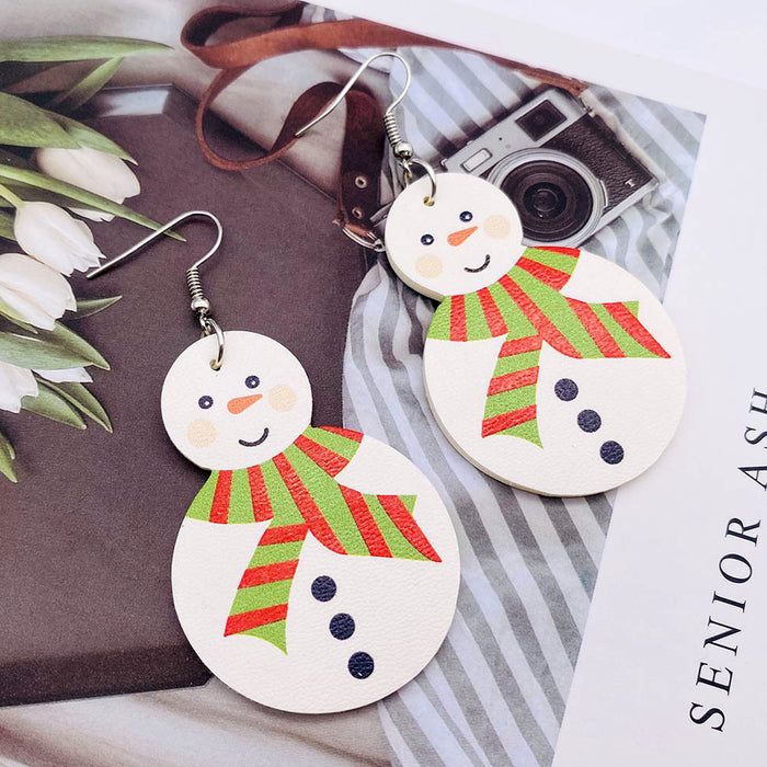 Wholesale 50pcs Christmas Earrings New Christmas Snowman Leather Earrings New Holiday Earrings Jewelry