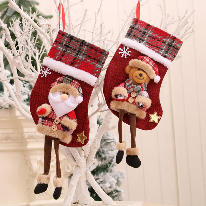 Wholesale Christmas Decorations Christmas Stocking Pendants Dolls Stereo Linen Socks Christmas Gift Bags Long Legs Christmas Socks
