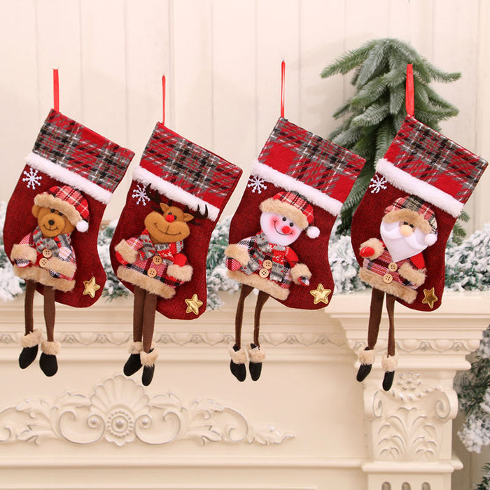 Wholesale Christmas Decorations Christmas Stocking Pendants Dolls Stereo Linen Socks Christmas Gift Bags Long Legs Christmas Socks