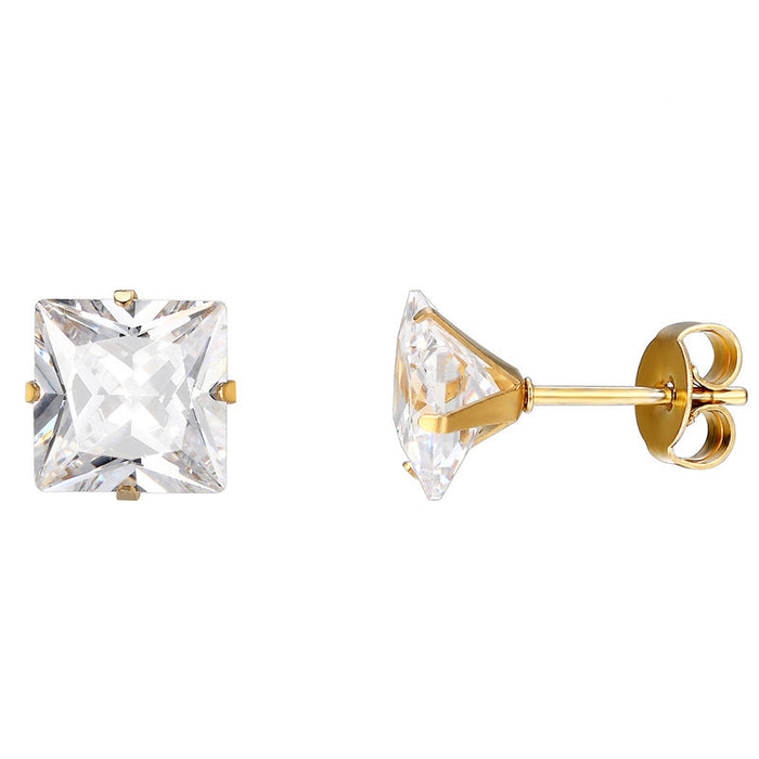 Wholesale Trendy earrings, large square sparkling diamond earrings, fashionable zirconium gemstone titanium steel earrings