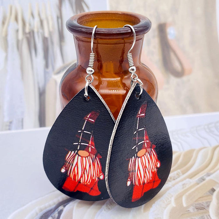 Wholesale Christmas Earrings Drop-Shaped Christmas Dwarf Printed Leather Earrings European and American Holiday Earrings
