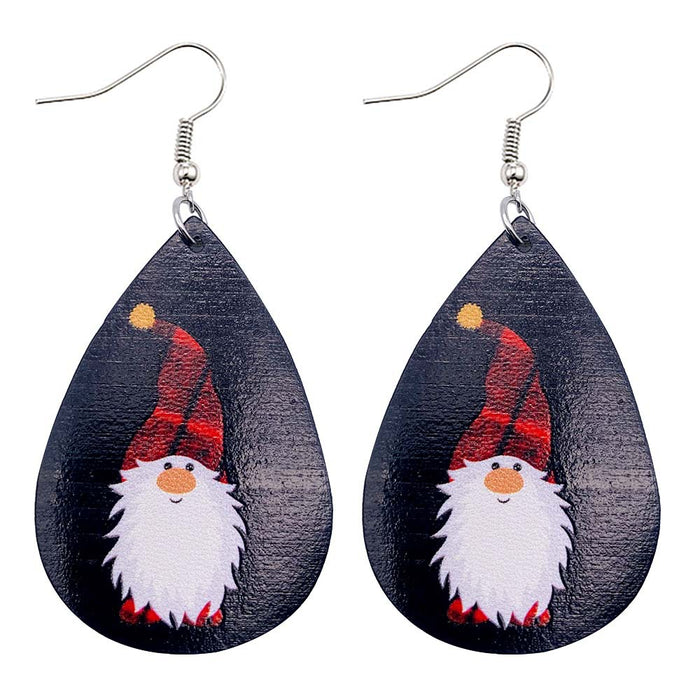Wholesale Christmas Earrings Drop-Shaped Christmas Dwarf Printed Leather Earrings European and American Holiday Earrings