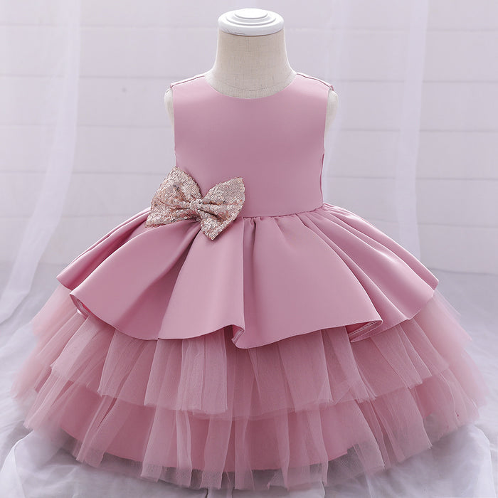 Wholesale European and American Girls Baby Dress Baby One-year-old Baptism Dress Children's Fluffy Cake Back Hollow Full Moon Princess Dress JDC-CTS-ASQ005