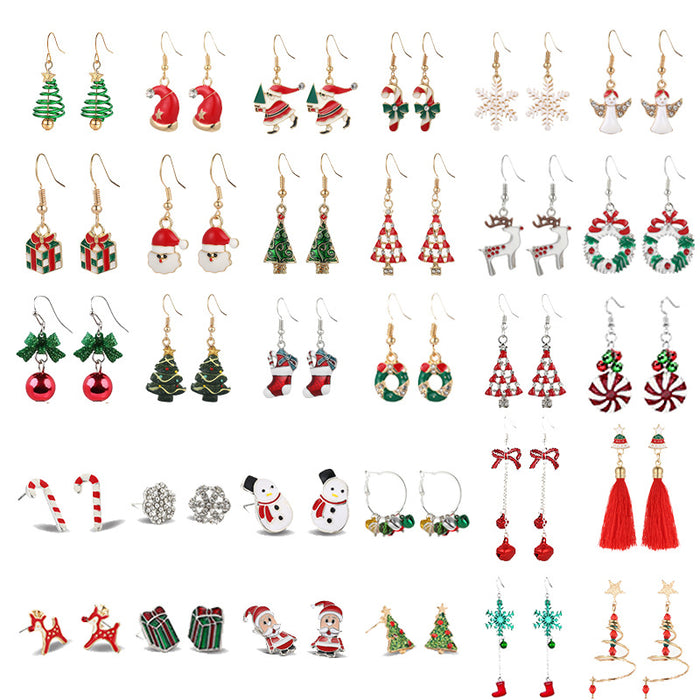 Wholesale Christmas 3pcs Christmas Tree Snowflake Elk Bells Zinc Alloy Earrings JDC-ES-BinL014