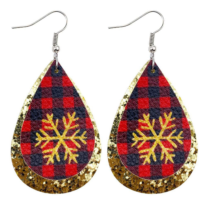 Wholesale 50pcs Christmas Earrings Christmas Dwarf Snowman Christmas Tree Snowflake Pu Leather Earrings Holiday Ornaments