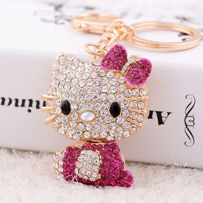 Wholesale Diamond Inlaid Cute Kitten Alloy Keychain JDC-KC-CH111