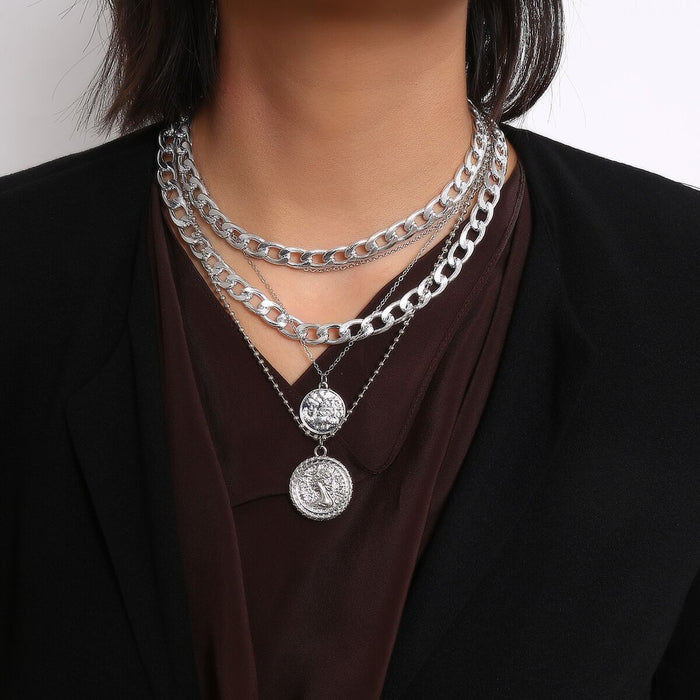 Wholesale Multi-Layer Sun Pendant Necklace Gold Alloy Trendy Fashion Accessory
