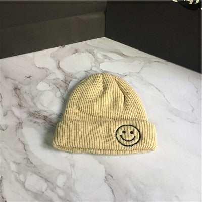 Wholesale Candy Color Embroidered Smiley Face Acrylic Knitted Beanie JDC-FH-Kamie003