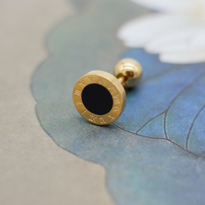 Wholesale Titanium Steel Golden Roman Numerals Love Four-leaf Clover Earrings