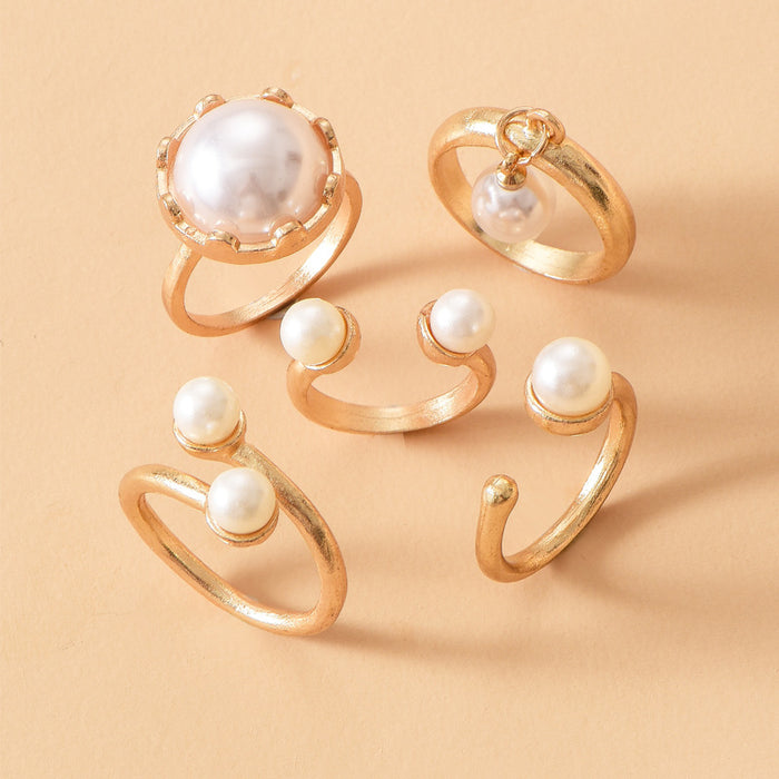 Wholesale Jewelry Fashion Gold Plated Pearl Ring Set Versatile Open Ring