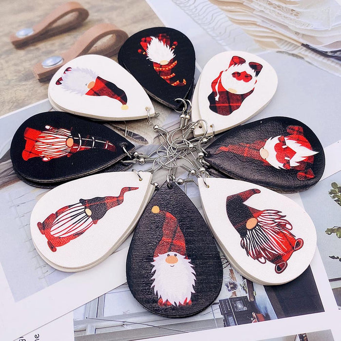 Wholesale 50pcs Christmas Earrings Christmas Dwarf Snowman Christmas Tree Snowflake Pu Leather Earrings Holiday Ornaments