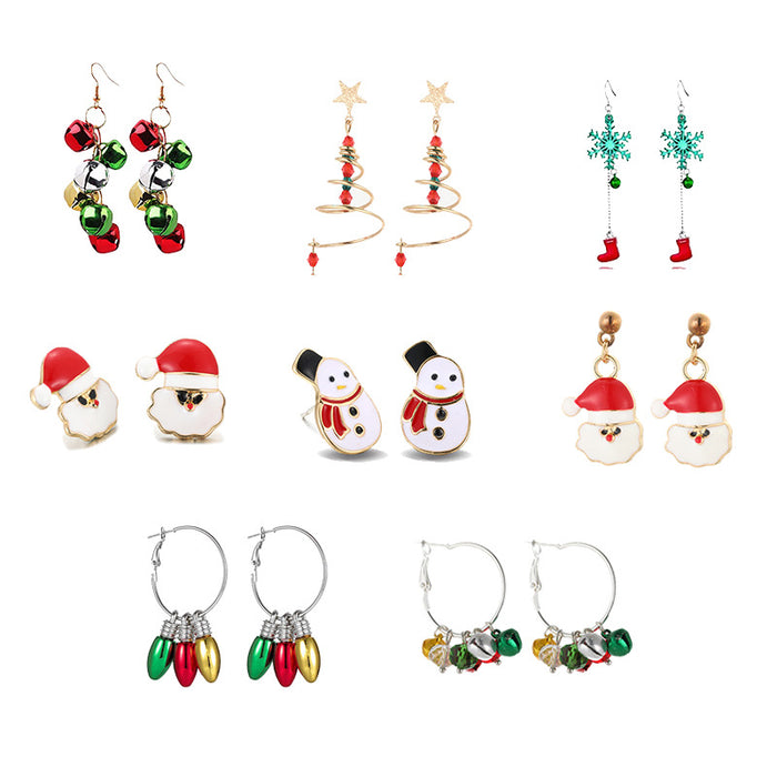 Wholesale Christmas 3pcs Christmas Tree Snowflake Elk Bells Zinc Alloy Earrings JDC-ES-BinL014