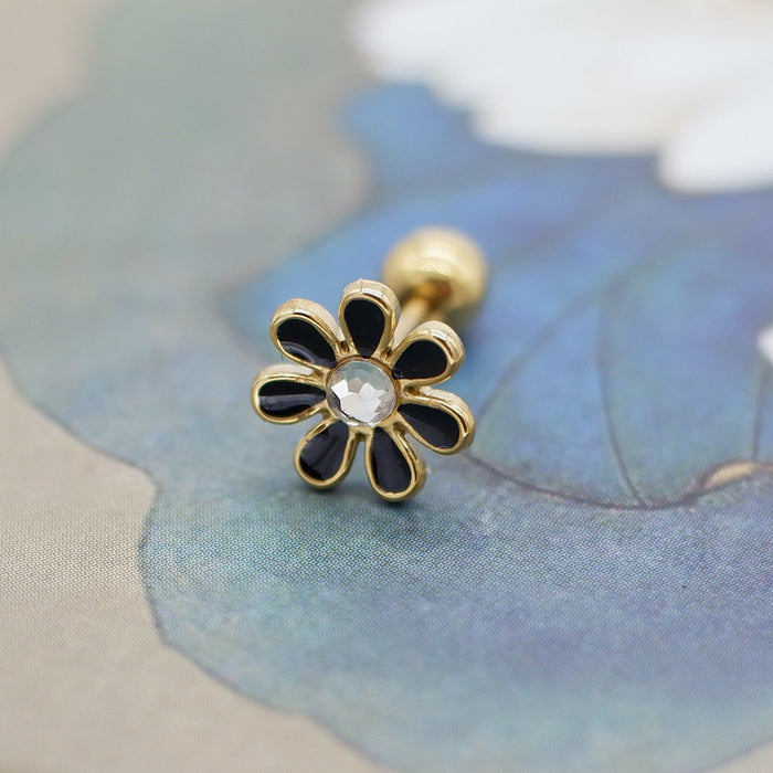 Wholesale Titanium Steel Golden Roman Numerals Love Four-leaf Clover Earrings