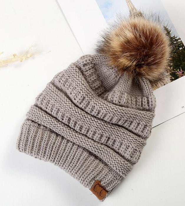 Wholesale Autumn and Winter Thick Non Velvet Knitted Hat, Wool Ball Knitted Hat JDC-FH-HengYu006