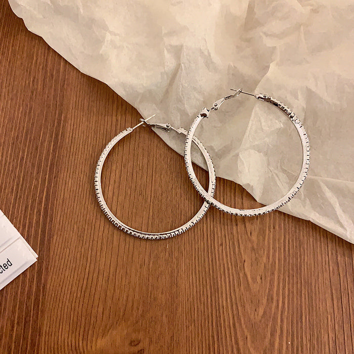 Wholesale  925 Silver Needle Diamond Single Row Earrings Large Circle Ear Ring for Women