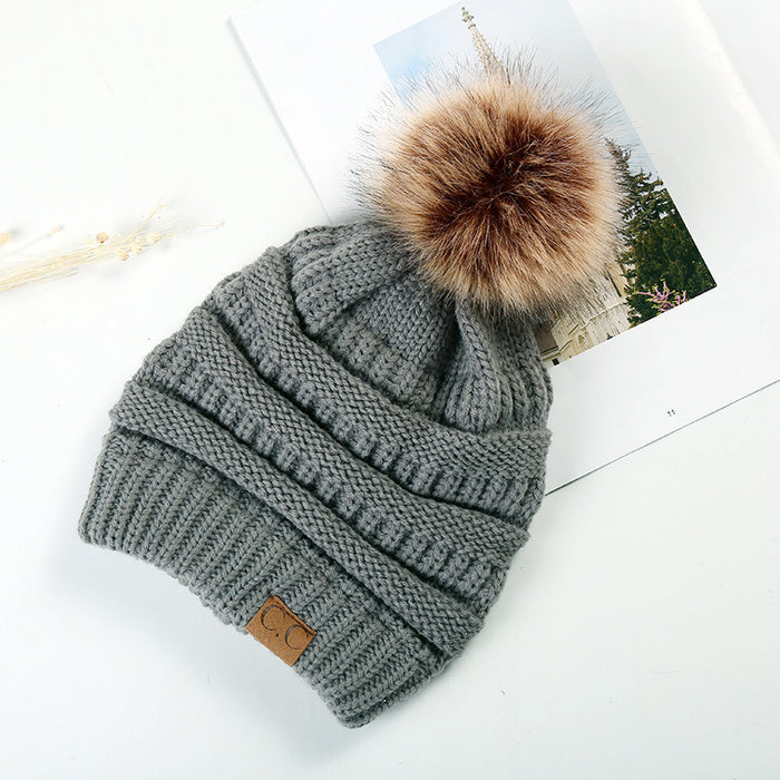 Wholesale Autumn and Winter Thick Non Velvet Knitted Hat, Wool Ball Knitted Hat JDC-FH-HengYu006