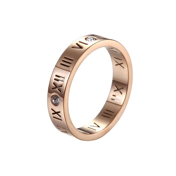 Wholesale Trendy and fashionable student's fresh titanium steel ring, ladies' non fading Roman numeral ring