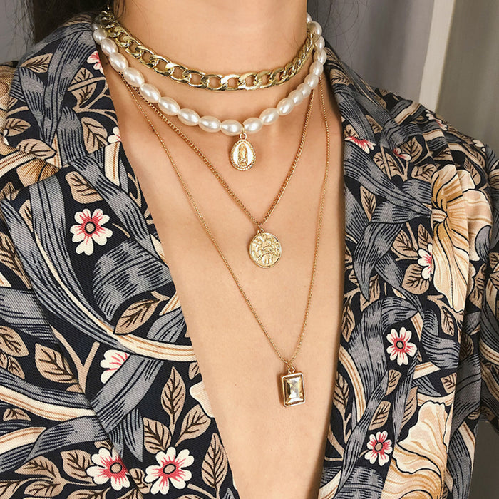Wholesale Multi-Layer Sun Pendant Necklace Gold Alloy Trendy Fashion Accessory