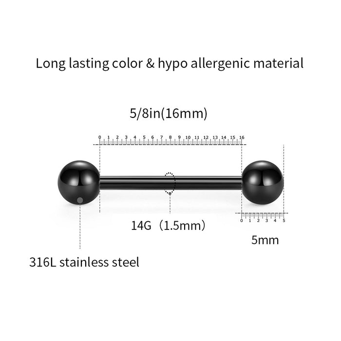 Wholesale Stainless Steel Straight Tongue Nail 16mm Double-Headed Ball Dumbbell Breast Nail Ear Bone Nail Body Piercing Decoration