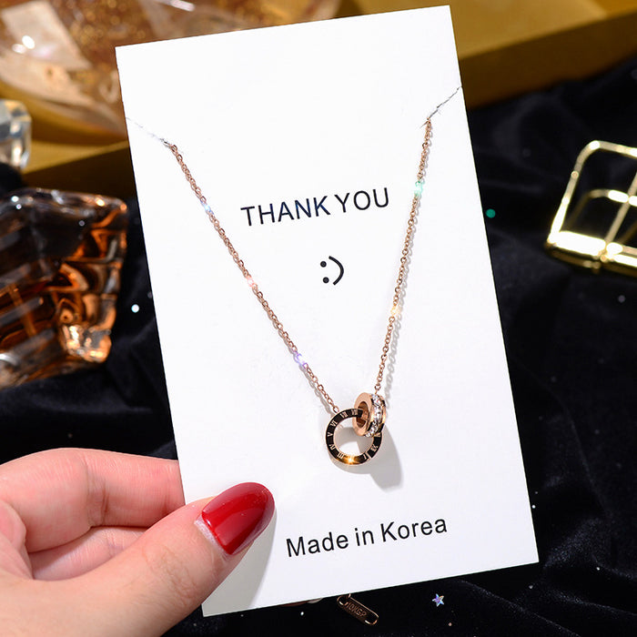 Wholesale Small niche design, dual ring full body titanium steel necklace, versatile and colorfast, simple collarbone chain accessory
