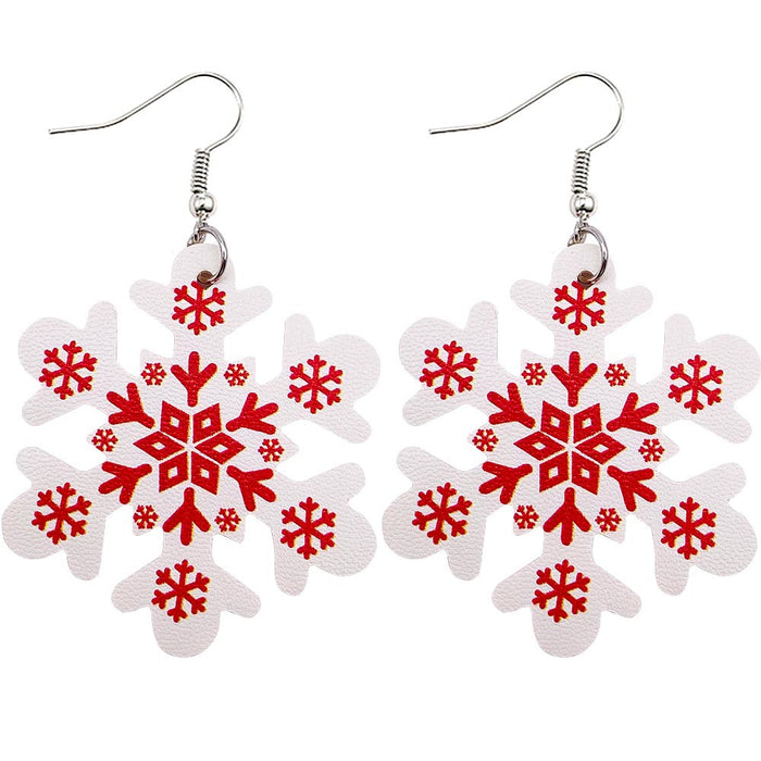 Wholesale Christmas Earrings,  Snowflake Double-Sided Printed Pu Leather Earrings,
