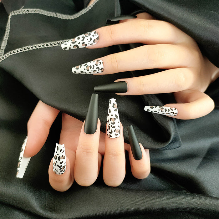 Wholesale Nail Stickers Plastic Long Matte Frosted Leopard Coffin Nails  JDC-NS-QLJ002