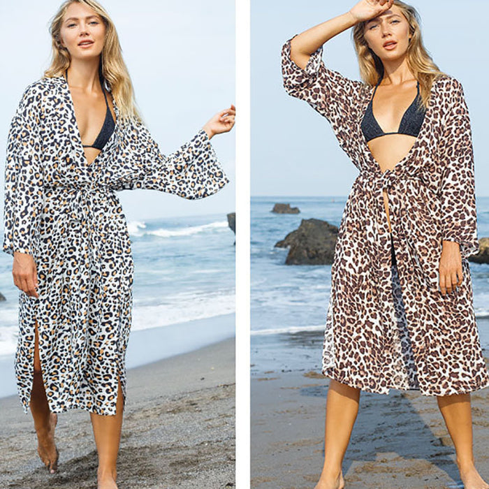 Wholesale Cotton Leopard Dot Printed Beach Skirt Sunscreen Cardigan JDC-SW-JingRui005