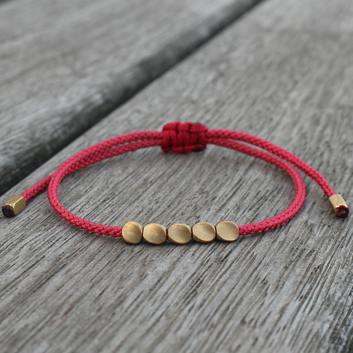 Wholesale Copper Bead Bracelet DIY Twisted Corner Bead Hand Woven Red Rope Bracelet Ethnic Style Jewelry JDC-BT-SX009