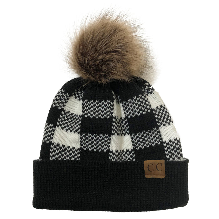 Wholesale Beanie Christmas Plaid Detachable Fur Ball Curled Knitted Hat JDC-FH-YiXun008