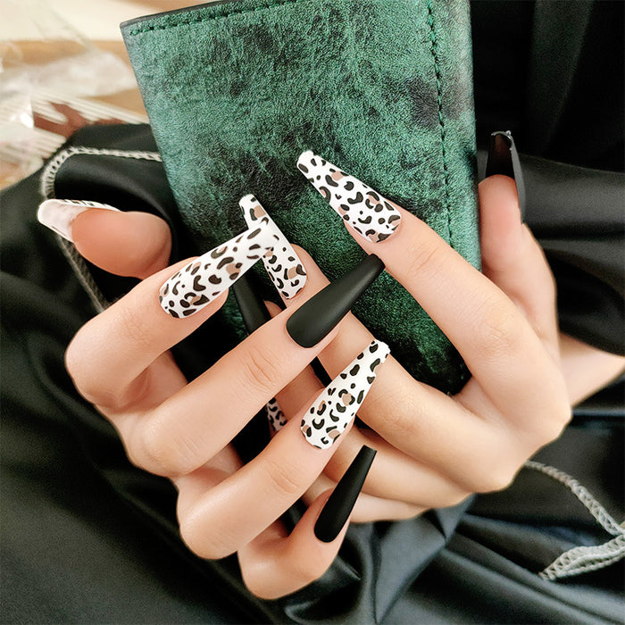 Wholesale Nail Stickers Plastic Long Matte Frosted Leopard Coffin Nails  JDC-NS-QLJ002