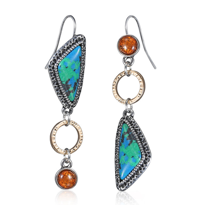 Wholesale Artistic retro style geometric earrings, natural stone antique women's earrings