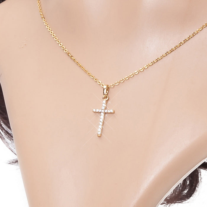 Wholesale Cross pendant necklace inlaid with zircon necklace, simple and fashionable collarbone chain