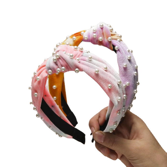 Wholesale Hair Hoops Tie Dye Pearl Headband JDC-HD-KuR001