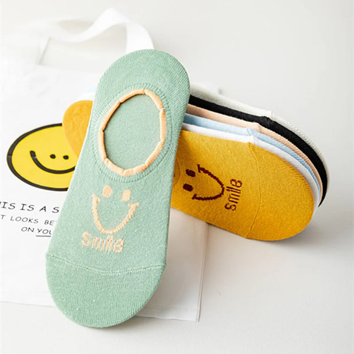 Wholesale Smiley Cotton Anti-Slip Invisible Socks Women's Short Socks JDC-SK-BuZL008