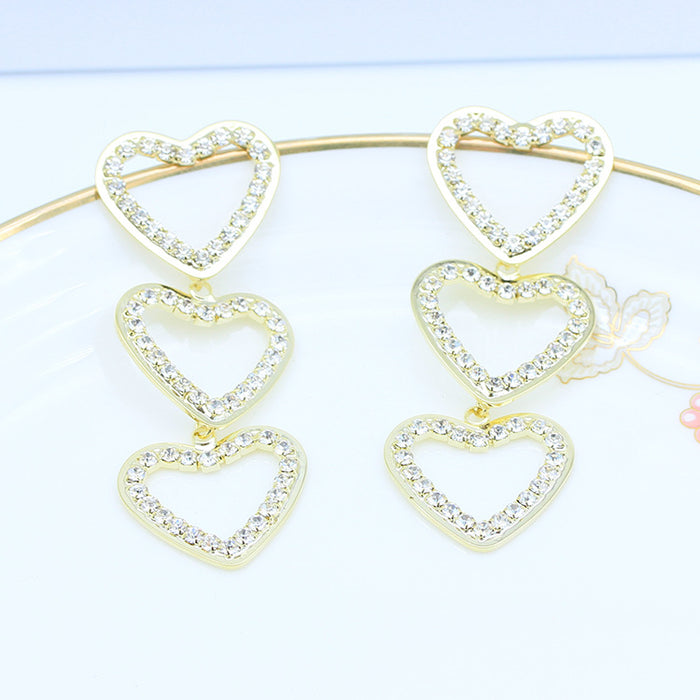 Wholesale Hollow Heart-shaped Rhinestone Love Earrings JDC-ES-MiD002