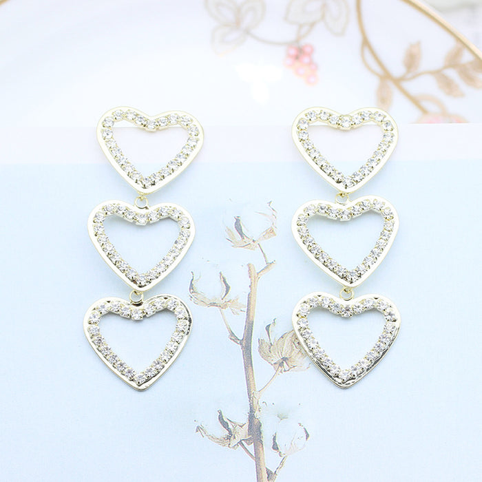 Wholesale Hollow Heart-shaped Rhinestone Love Earrings JDC-ES-MiD002